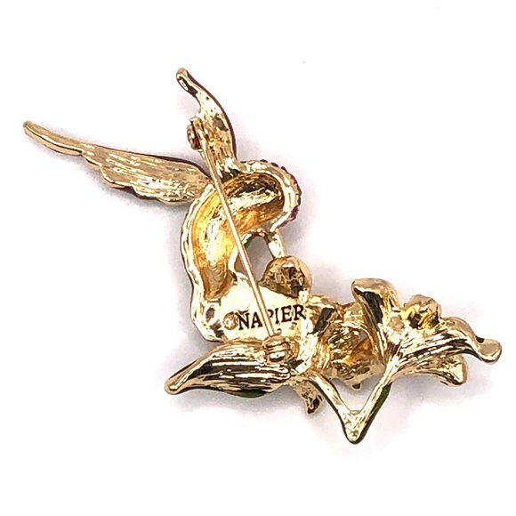 Signed Napier Hummingbird Enamel Rhinestone Brooch w/ Box - Picture 9 of 14